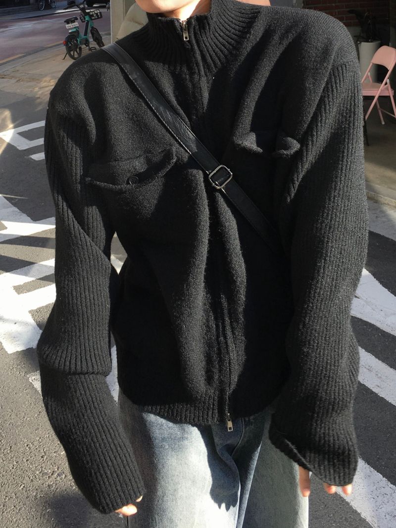 By One Flap High Neck Knit Zip-Up 2C