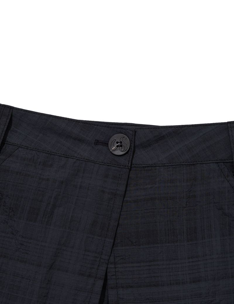 RUFFLE CHECKERED SKIRT CARGO PANTS(BLACK)