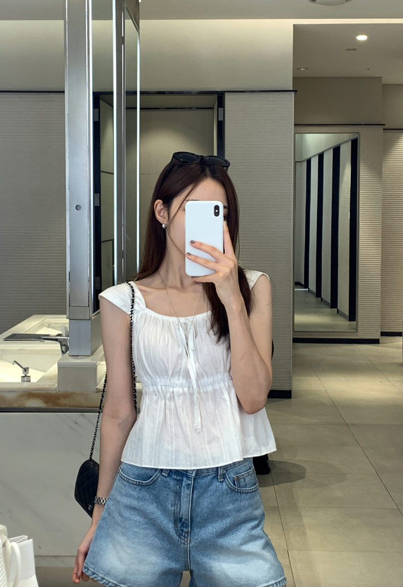 Heather Ribbon Sleeveless Blouse / 2 colors