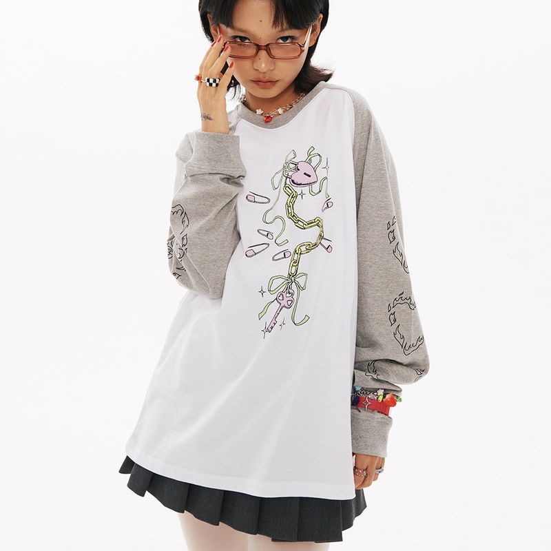 Heart Key Raglan Long sleeve [Melange grey]