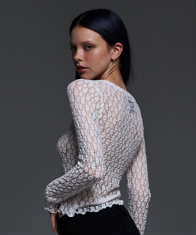 FANCY CLUB（ファンシークラブ）の「[NF] POIN LACE LAYERED TEE (WHITE)_F24QB283（Tops）」