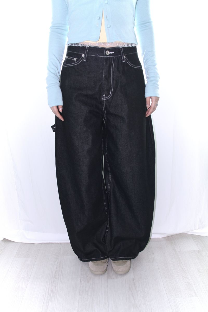 Star stitch balloon wide denim pants