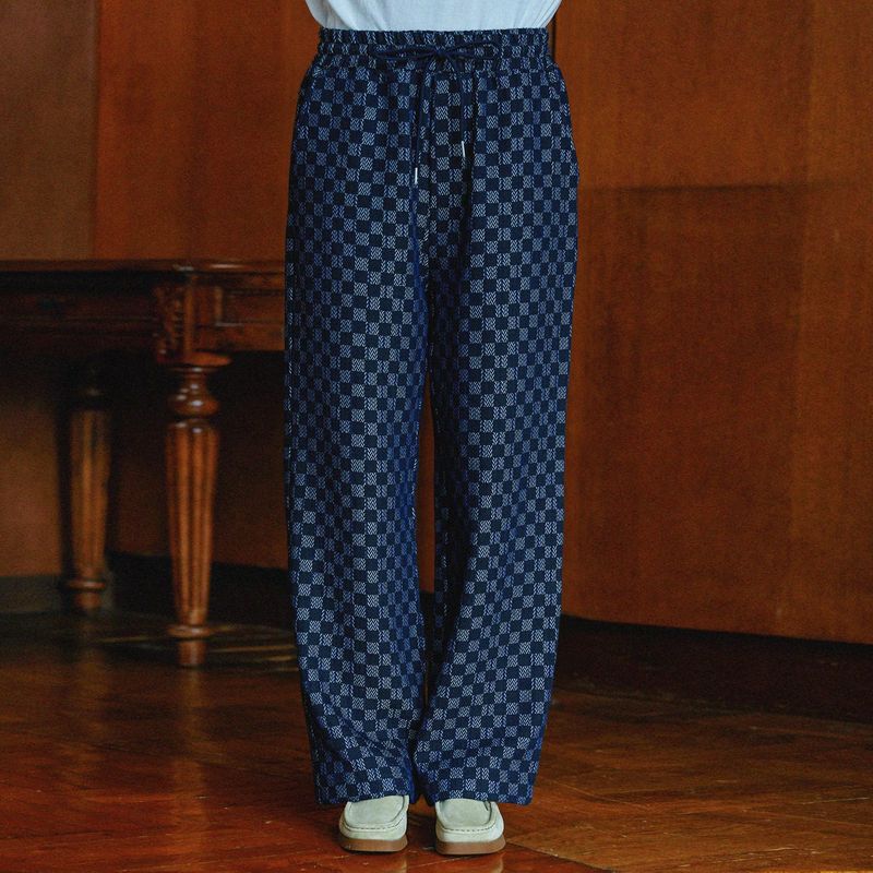 Jacquard checkerboard wide banding pants