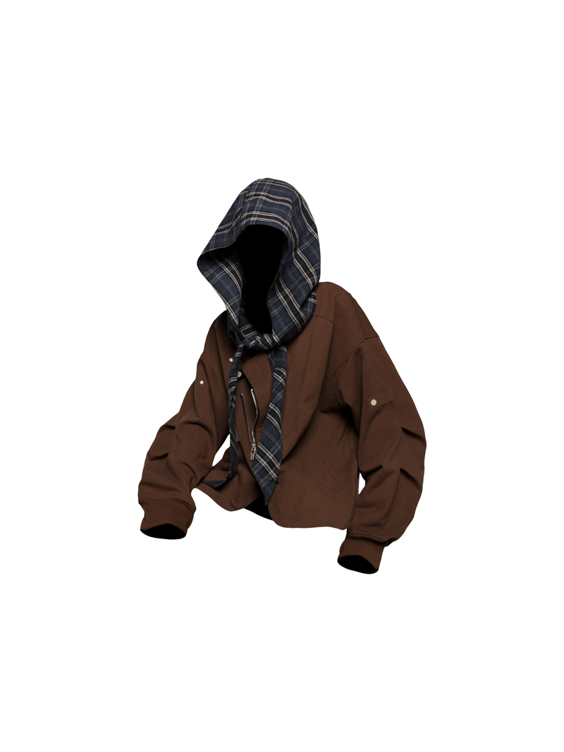 RELABEL（リレーベル）の「RELABEL Spatial Relations (Underlying Theme) ストライプチェック Detachable フード リバーシブルラペル クロップド オーバーサイズ スウェットシャツ（トップス）」