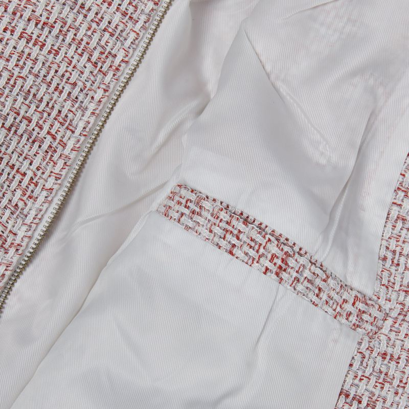 Raw Cut Detail Tweed Trucker Jacket Ivory & Red