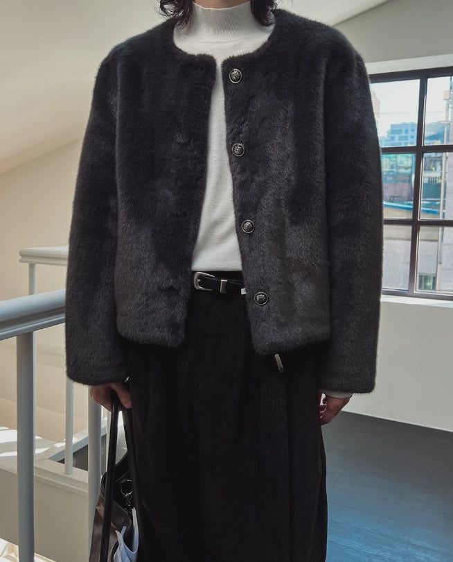 Mink reversible crop antique jacket