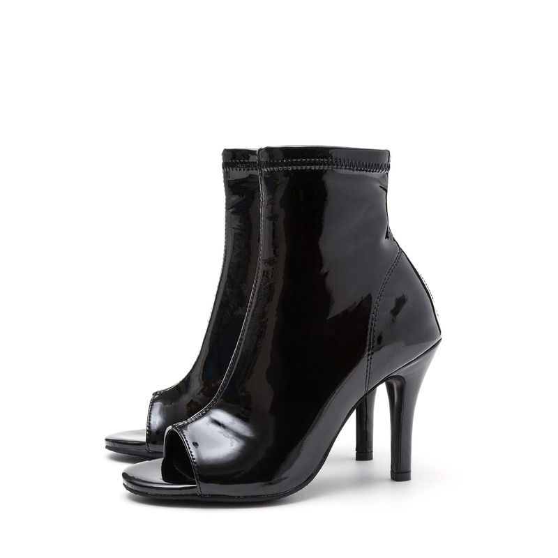 Open Toe Slim Ankle Heel(Glossy Black)