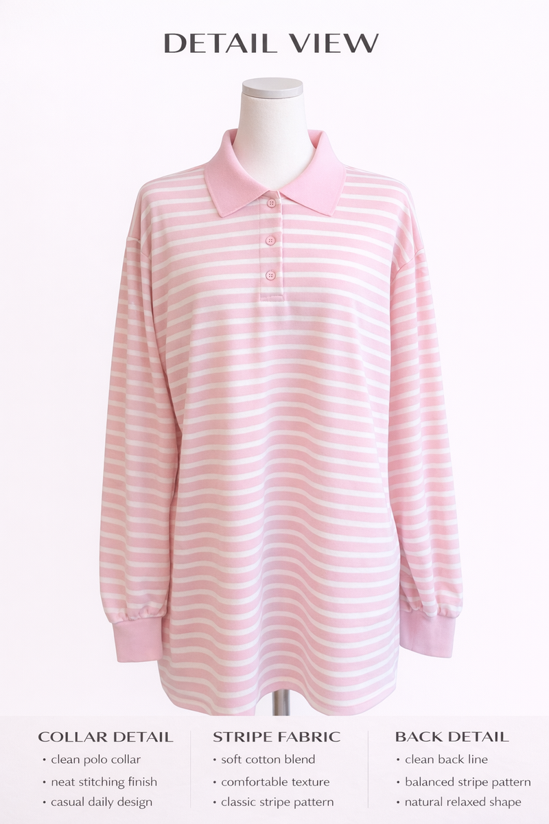 Pink Stripe Loose Collar Tee