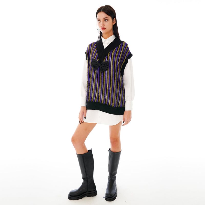 Cutting Point Knit Vest [Ribbon_Purple]