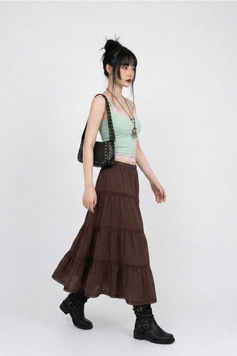 RUSTIC ROMANCE TIERED MAXI SKIRT