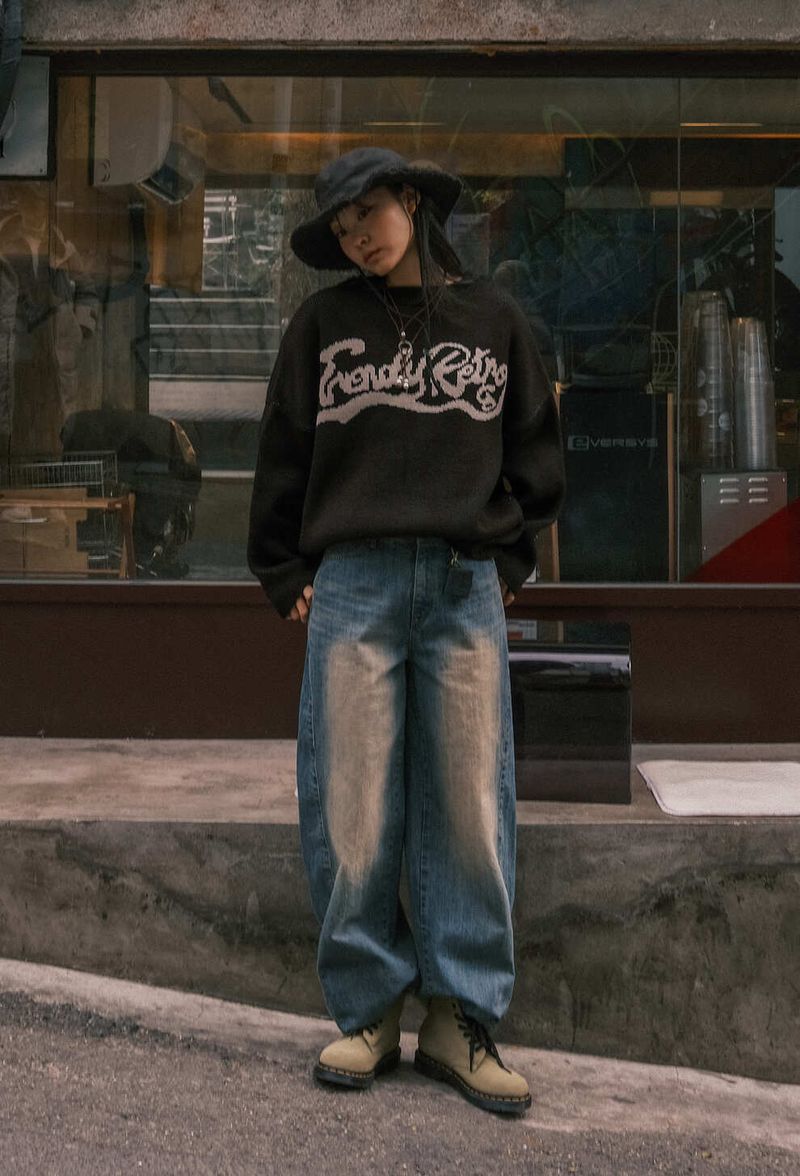 WAVE LOGO CRACK KNIT - BLACK