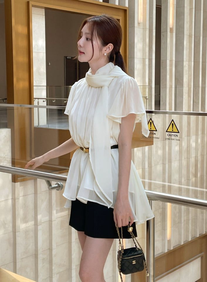 Hens Halter Tie Chiffon Blouse (Belt set)
