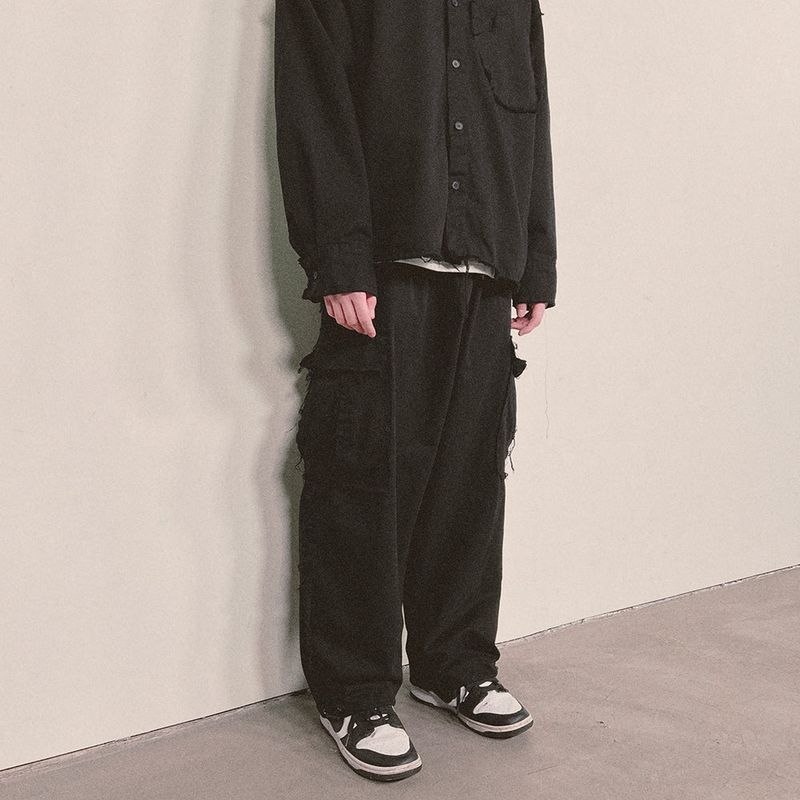 grunge wide cargo pants_black