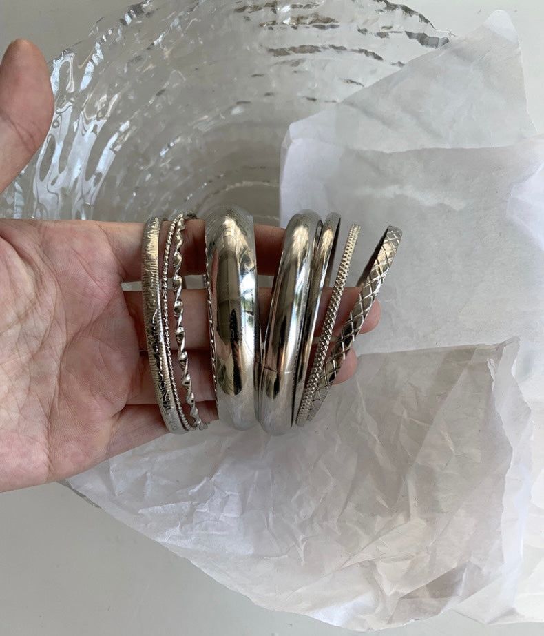 Mixed silver bangle SET