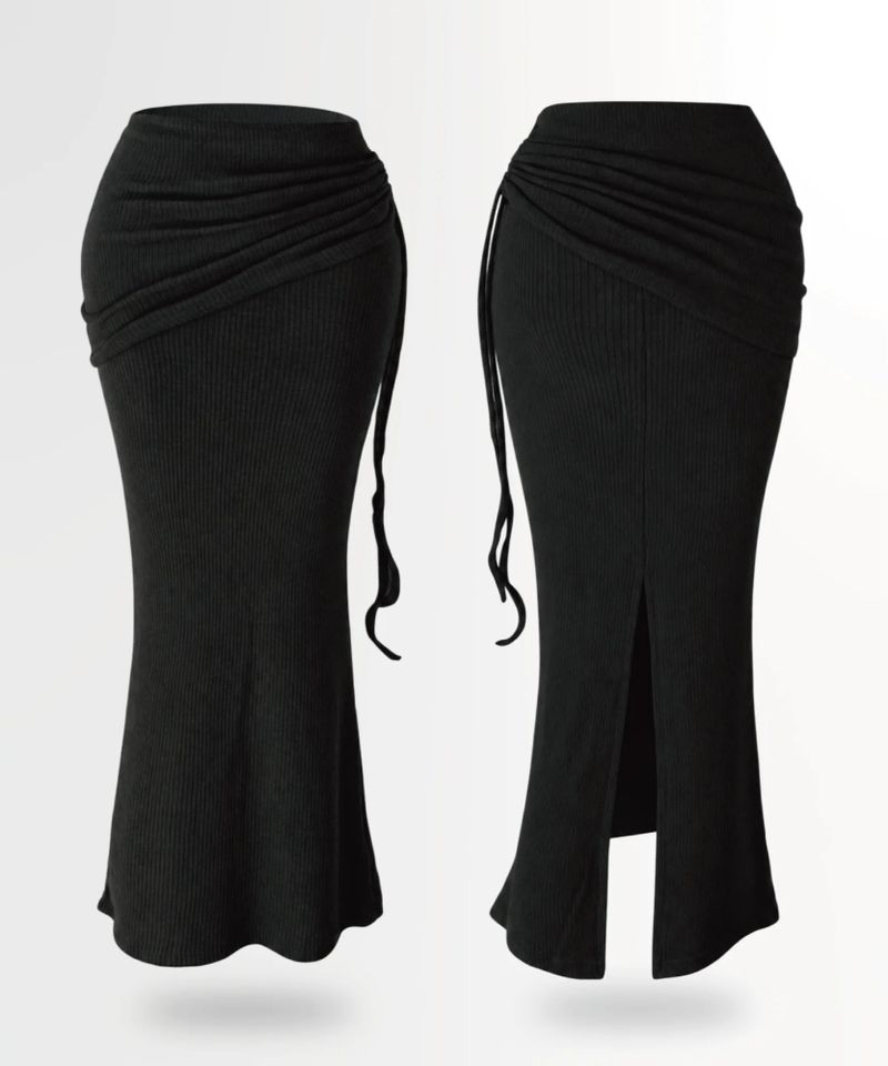 Vanessa Rib Shirring Maxi Skirt (2color)