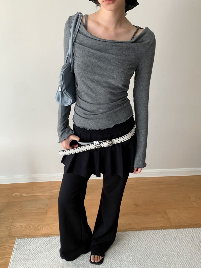 Pleated Skirt Stretch Long Pants