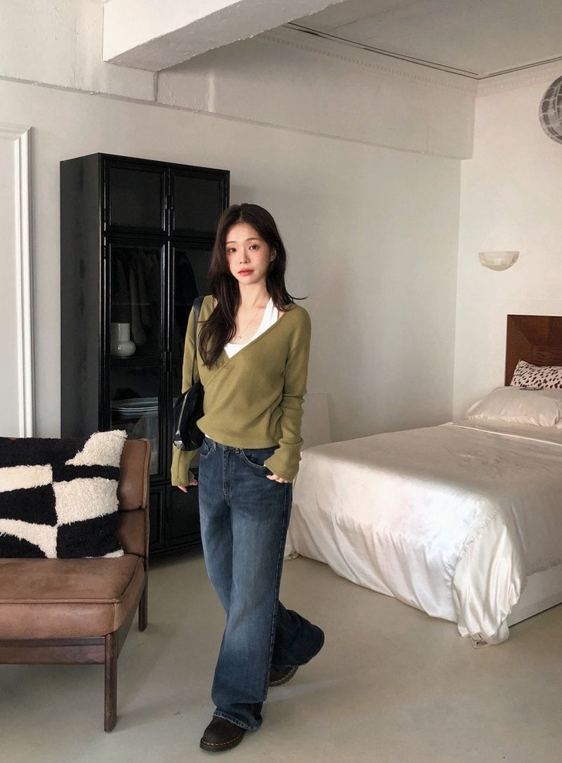 LP Cozy V-neck Wrap Knit (3color)