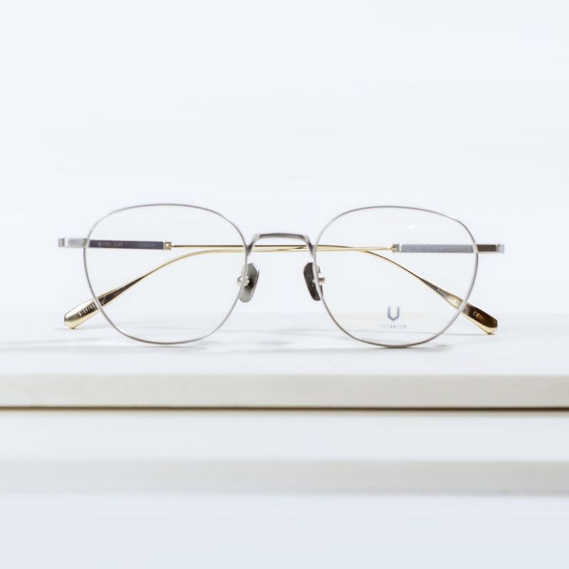 Knouun Round titanium glasses CODE. 102. B Silver N Gold