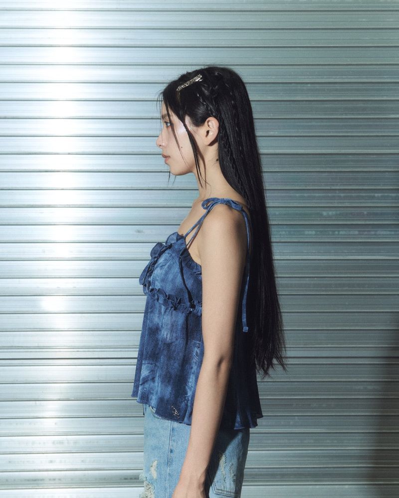 frill open bl - denim