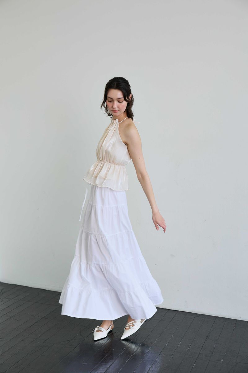 PEARL HALTERNECK TOP / IVORY