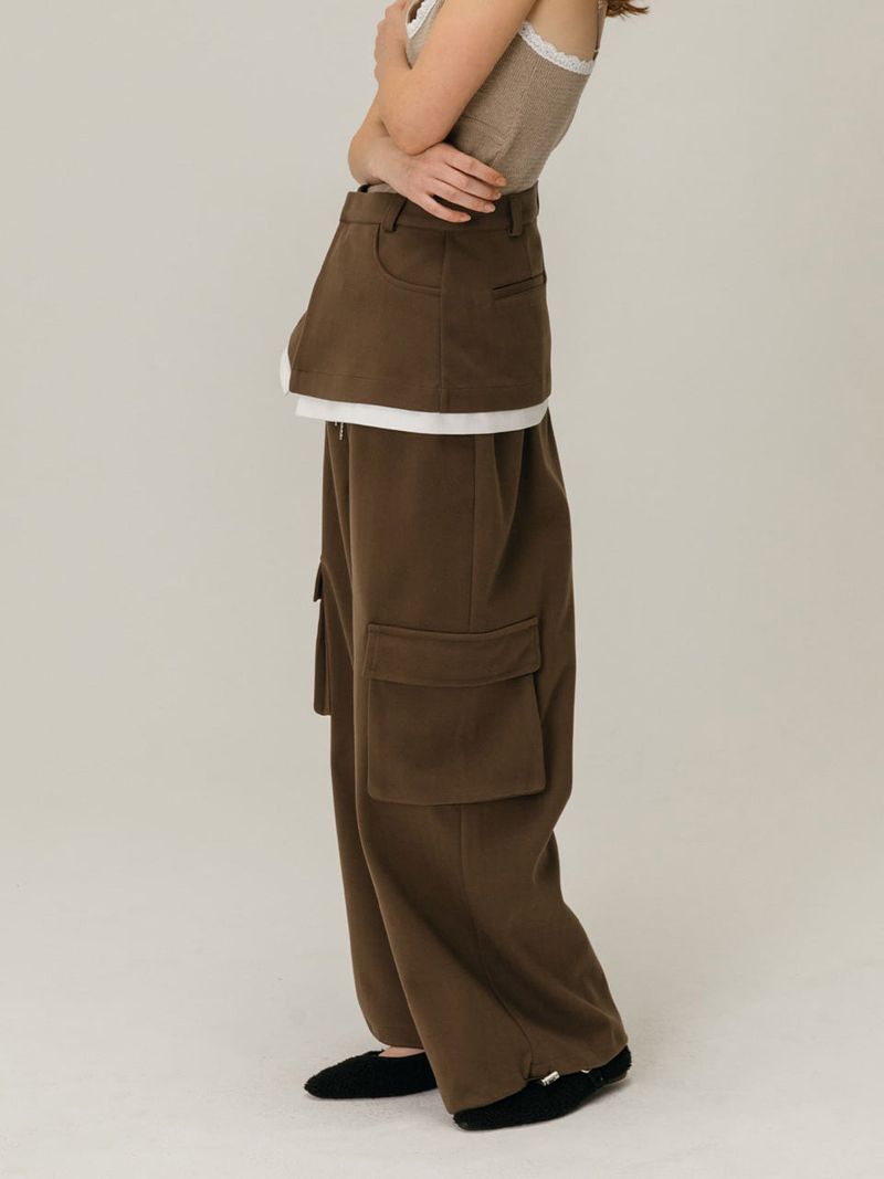 CARGO LAYERED SKIRT PANTS / BLACK