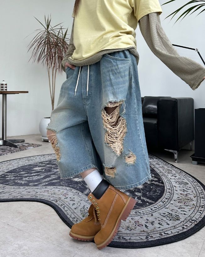 Arpa Damaged Bermuda Denim Pants