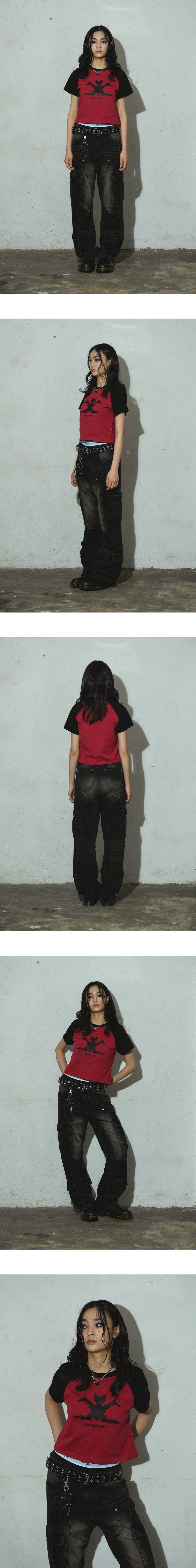 Bat Raglan Crop T-Shirt_Red