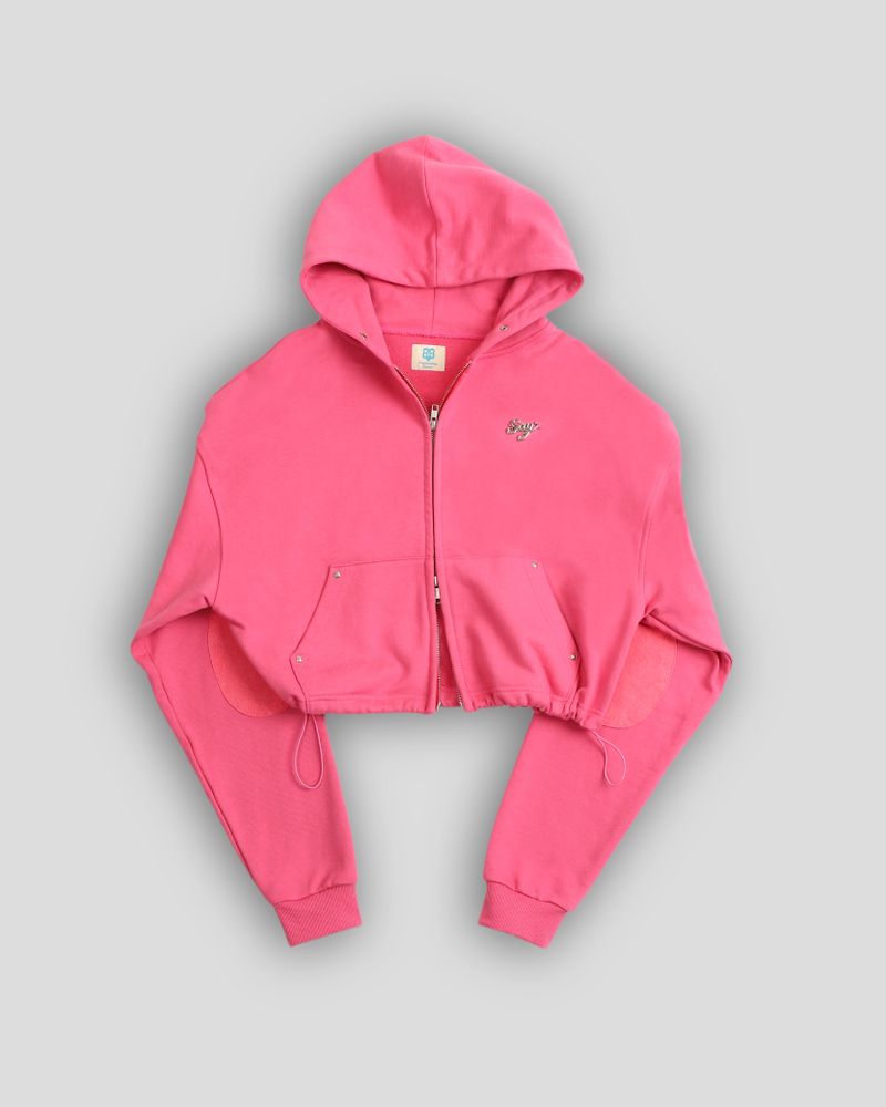 Silver Logo Docking Crop Hood Zip-Up Pink
