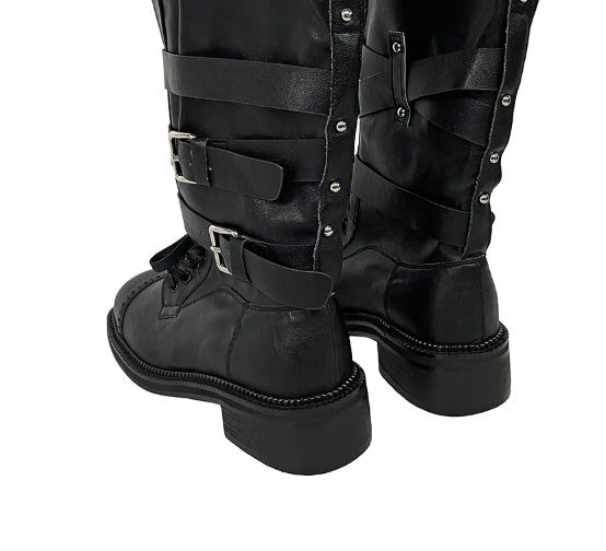 Cross Buckle Studded Mid Boots
