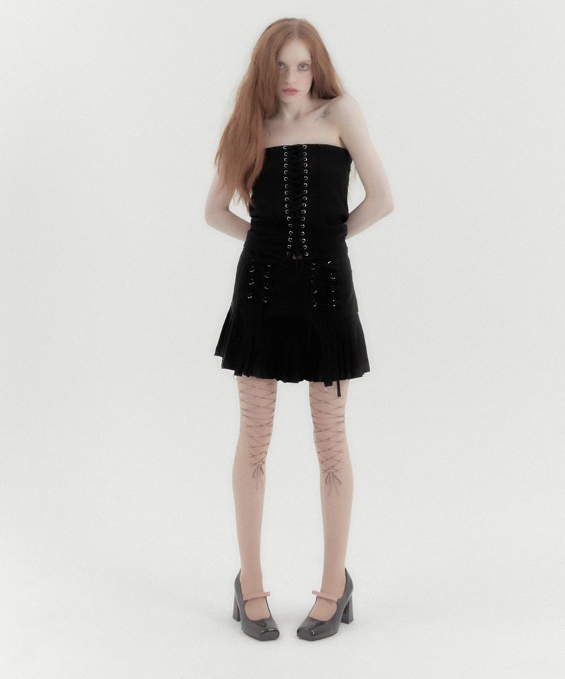 Corset Pleated Low Skirt Black