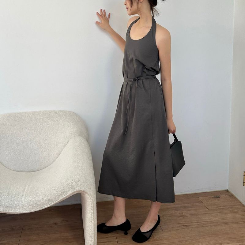 Halter Slit Dress - 2colors  