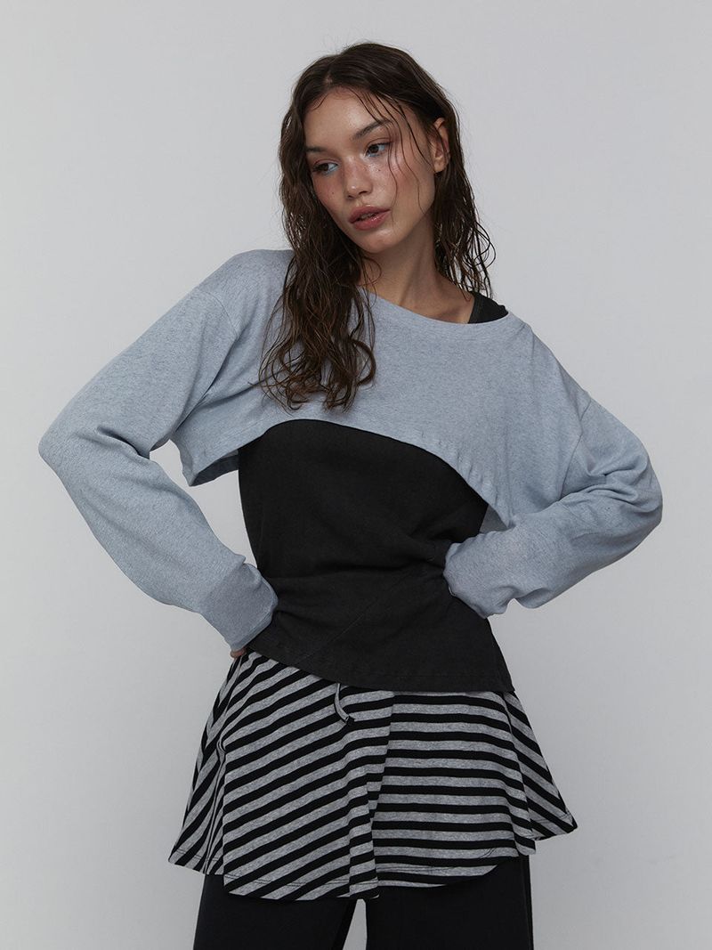 Striped Mini Skirt_Charcoal