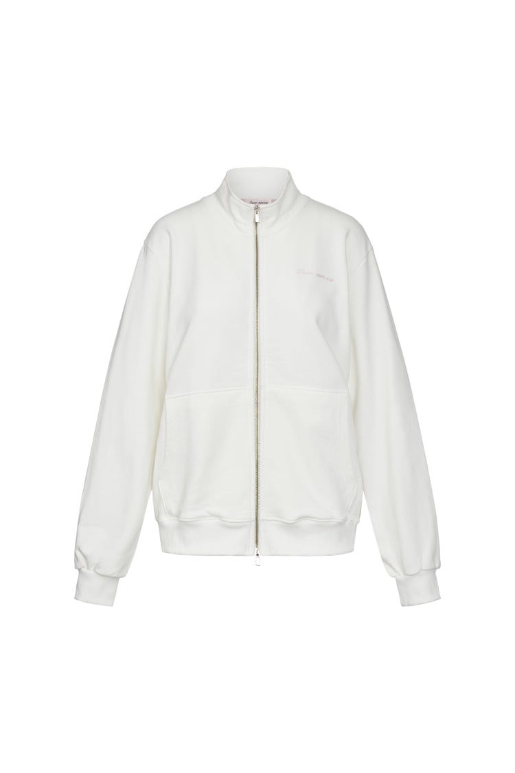 Lettering half neck two-way zip-up (IVORY)