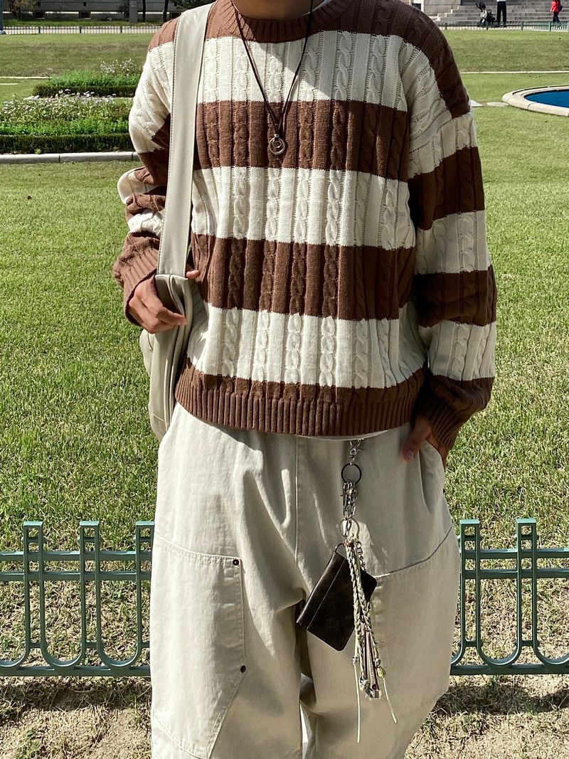 Twisted Stripe Round Knitwear (4color)