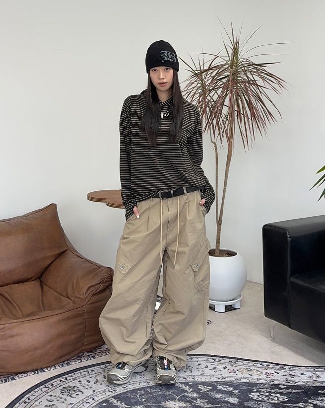 Defun diagonal cargo cotton pants