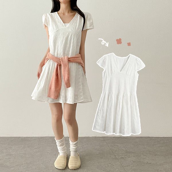 hijjoo（ハイチュー）の「Innocent 🤍 eyelet summer mini white dress（Dresses）」
