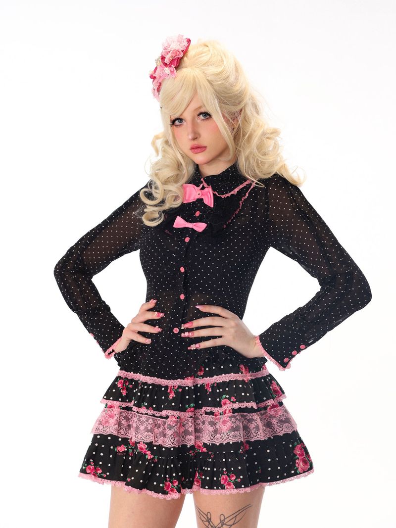 Polka Dot Rose Cake Mini Skirt