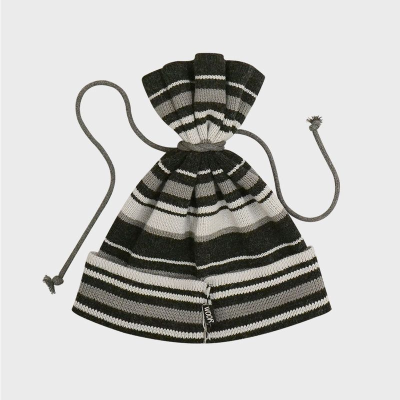 TIE-UP STRIPE BEANIE (BLACK)