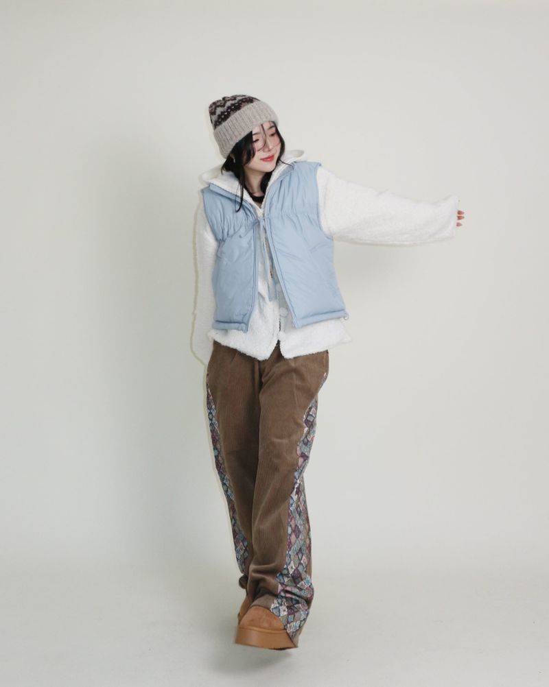 Teddy Ribbon Knot High Neck Cropped Padded Vest (6 ounces)