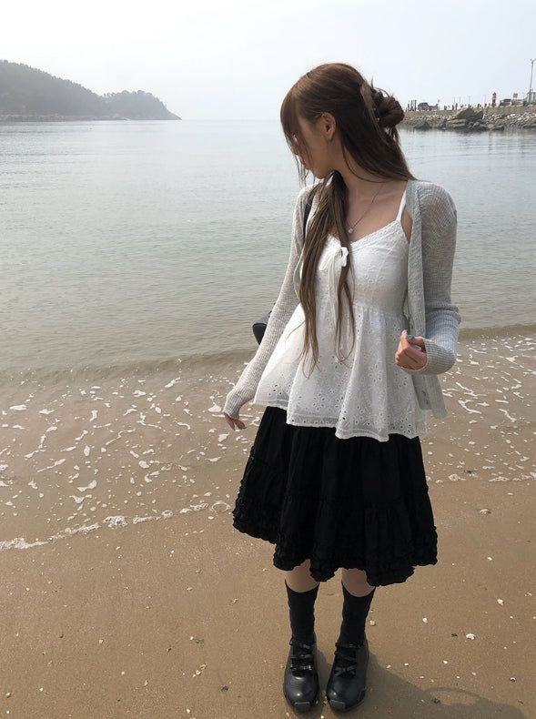 Brun Two-Button See-through Ribbed Knit Cardigan
