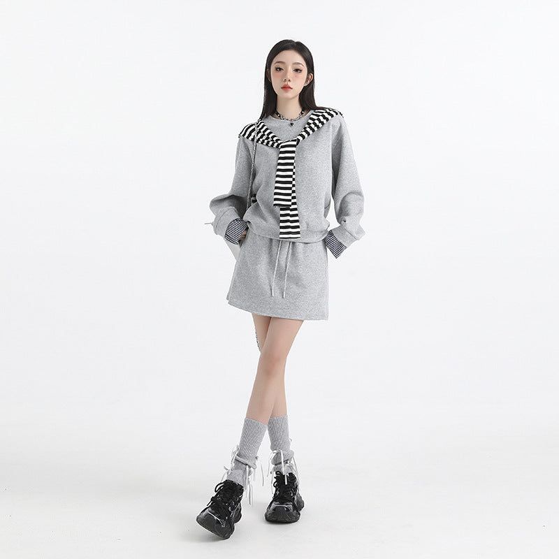Gradient Stripe Hoodie & Shorts Set