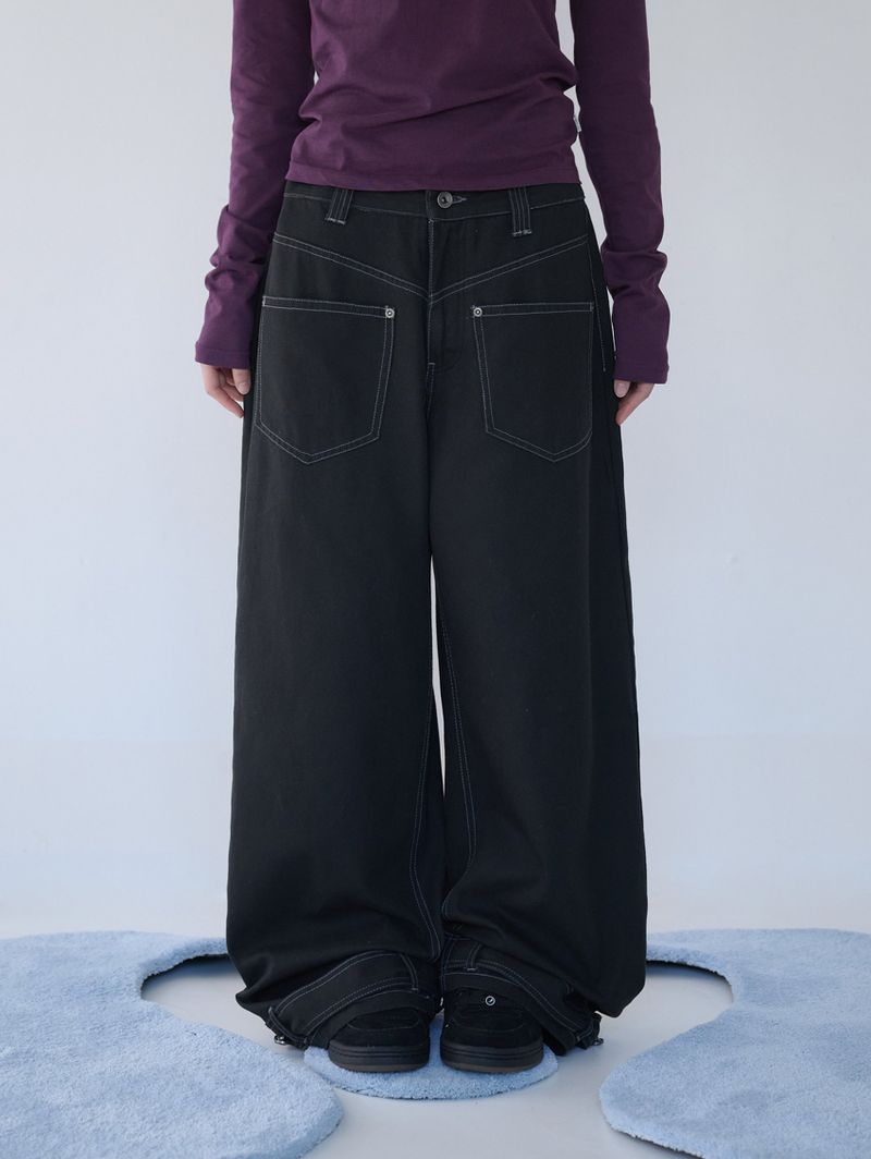 BELTED POCKET COTTON PT BLACK