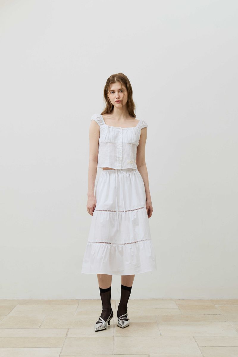  MUSE TIERED MIDI SKIRT / WHITE