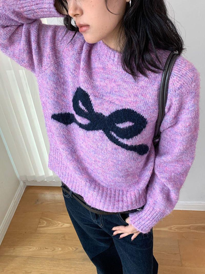 Modi bow wool long-sleeved knitwear