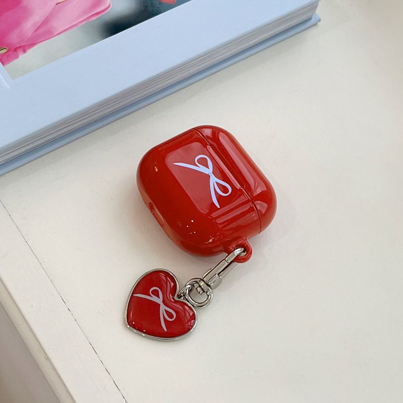 ribbon heart epoxy keyring(red)