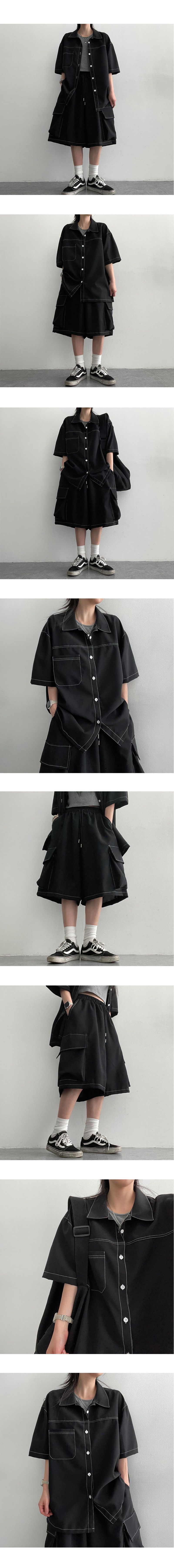 Kiren Stitch Black Cargo Shorts