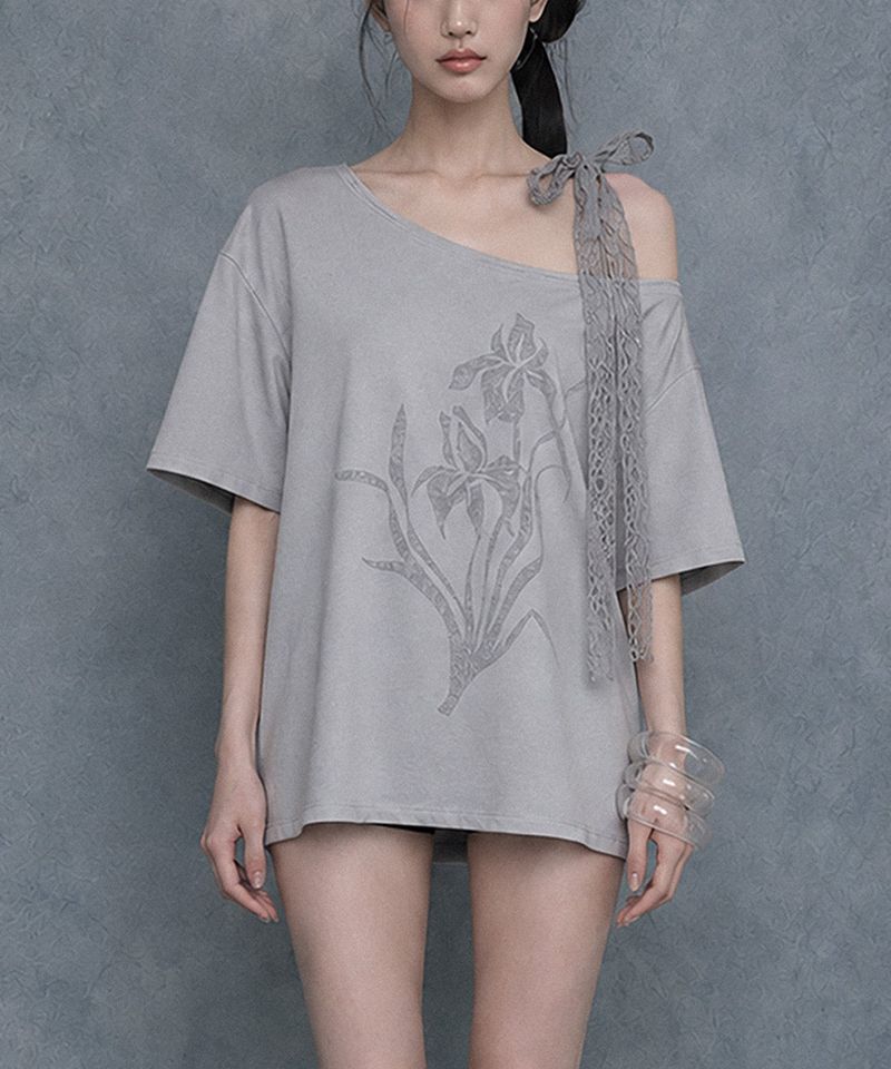 DARLING, YOU ARE BAD（YOU ARE BAD）の「アイリスレースリボンTシャツ #Gray(灰)（トップス）」