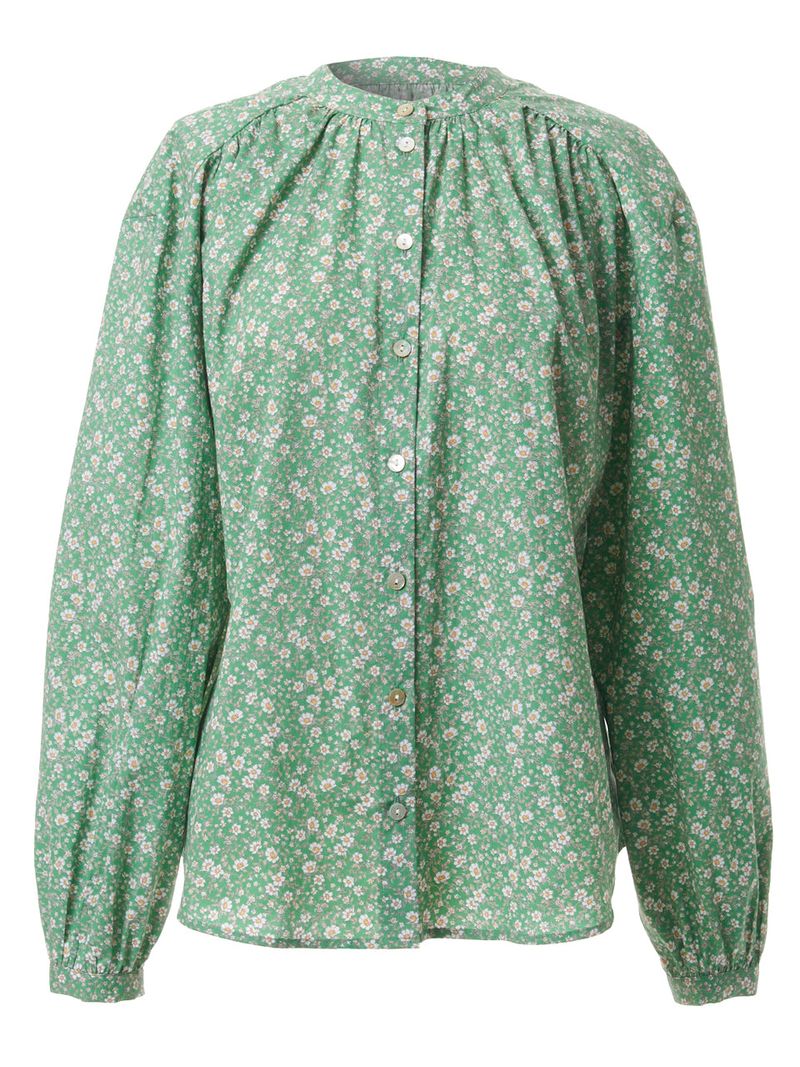 HENRY NECK SHIRRING BLOUSE_GREEN
