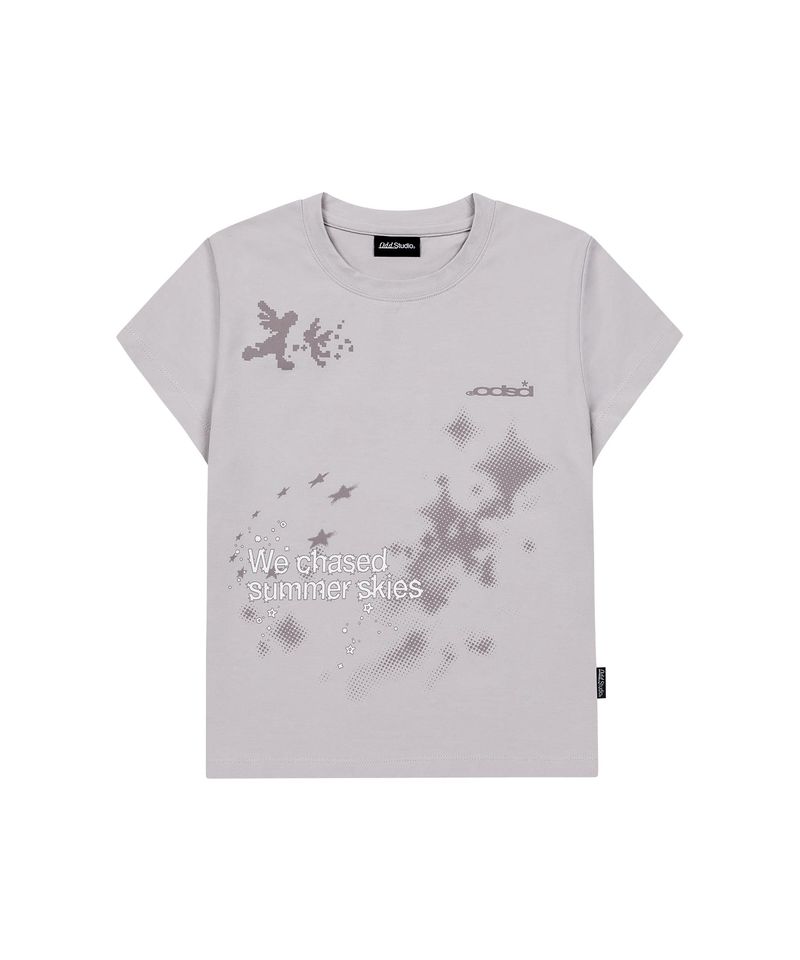 ODDSTUDIO（オッドスタジオ）の「Pixel Fairy Graphic Cap Sleeve T-shirt - SAND PINK（Tops）」