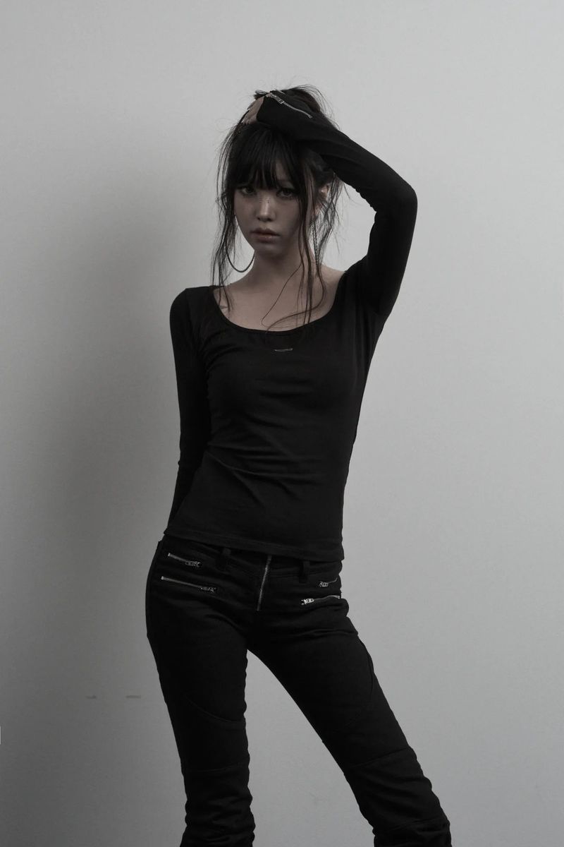 [label] back two-way zipper long sleeve (black) 